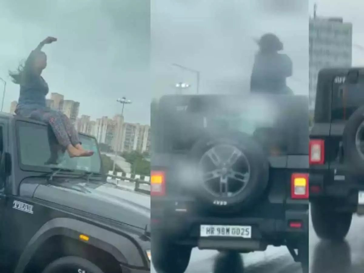 थार के ऊपर बैठकर रीलबाजी पड़ी भारी थार के ऊपर बैठकर रीलबाजी पड़ी भारी