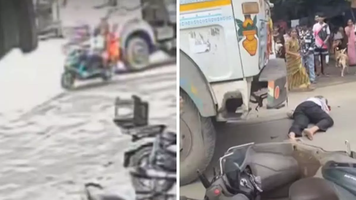 Mumbai : भयंदर में ओवरटेक करते समय दोपहिया वाहन फिसलने से डंपर ने दंपति को कुचला Mumbai : भयंदर में ओवरटेक करते समय दोपहिया वाहन फिसलने से डंपर ने दंपति को कुचला