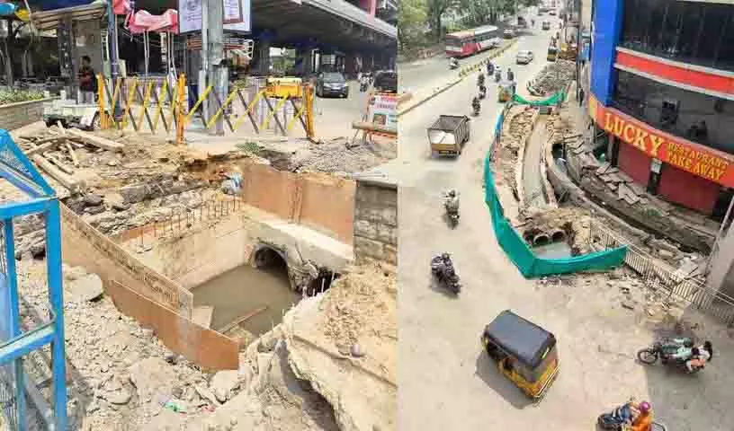 Lakdikapul में तूफानी जल निकासी कार्य में देरी के कारण यातायात की स्थिति बिगड़ी Lakdikapul में तूफानी जल निकासी कार्य में देरी के कारण यातायात की स्थिति बिगड़ी