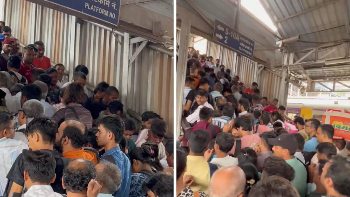ठाणे रेलवे स्टेशन के प्लेटफार्म 4 पर भारी भीड़ पर नेटिजन की प्रतिक्रिया ठाणे रेलवे स्टेशन के प्लेटफार्म 4 पर भारी भीड़ पर नेटिजन की प्रतिक्रिया