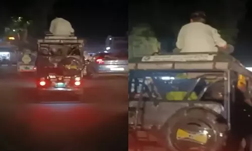 Ujjain: ई-रिक्शा चालक पर छत पर यात्री बैठाने पर जुर्माना, वीडियो वायरल