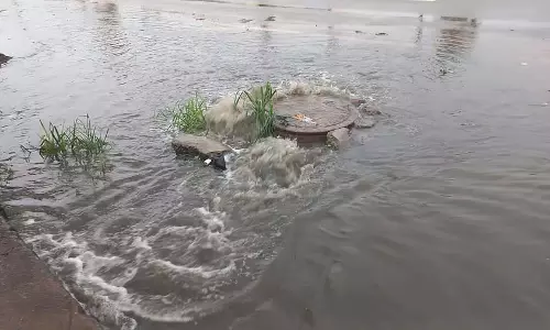 बारिश के कारण नाला ओवरफ्लो, सड़क पर फैला कचरा