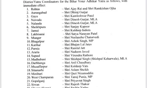 बिहार में मतदाता अधिकार यात्रा के लिए कांग्रेस ने जिलास्तर पर कॉर्डिनेटर नियुक्त किए