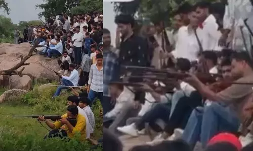 Gwalior: फायरिंग प्रतियोगिता, तालाब के मटके पर चलाईं गोलियां