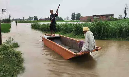 एक महीना बीत जाने के बाद भी Muktsar village के खेत अभी भी जलमग्न