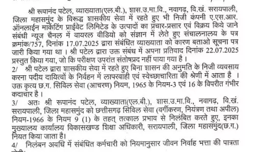 प्राइवेट नौकरी भी कर रहा था सरकारी टीचर, सस्पेंड