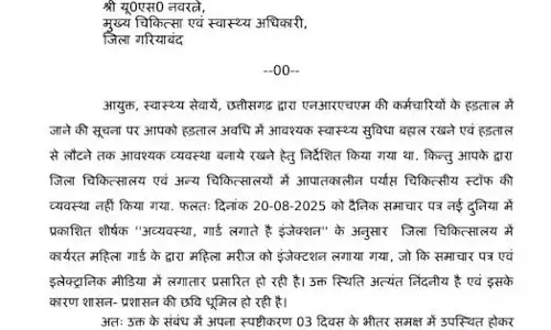 CMHO की नौकरी खतरे में, इंजेक्शन लगा रही महिला गार्ड मामले में कलेक्टर ने थमाया नोटिस