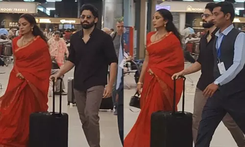 Sobhita Dhulipala ने लाल साड़ी और सिंदूर में एयरपोर्ट पर सबका ध्यान खींचा