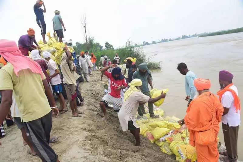 Kapurthala में उफनती ब्यास नदी ने बांध तोड़े, 30,000 एकड़ की फसलें प्रभावित Kapurthala में उफनती ब्यास नदी ने बांध तोड़े, 30,000 एकड़ की फसलें प्रभावित