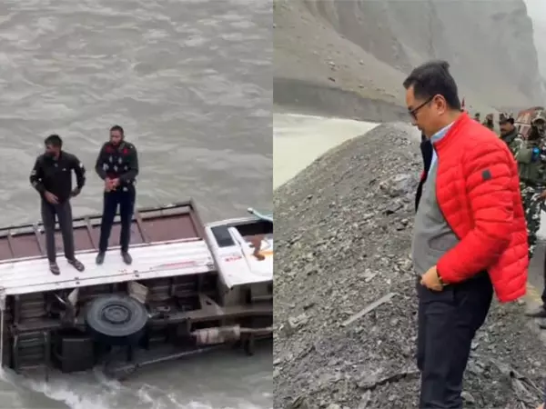 द्रास के पास केंद्रीय मंत्री Kiren Rijiju के काफिले के आगे नदी में गिरा वाहन, दो यात्रियों को बचाया गया द्रास के पास केंद्रीय मंत्री Kiren Rijiju के काफिले के आगे नदी में गिरा वाहन, दो यात्रियों को बचाया गया