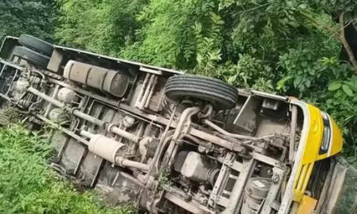 खाई में पलटी स्कूल बस, 12 से ज्यादा बच्चे घायल, चालक पर लापरवाही का आरोप
