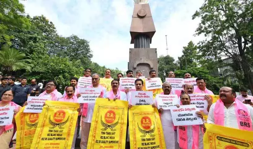 BRS ने गन पार्क में खाली यूरिया बैग के साथ किया प्रदर्शन BRS ने गन पार्क में खाली यूरिया बैग के साथ किया प्रदर्शन