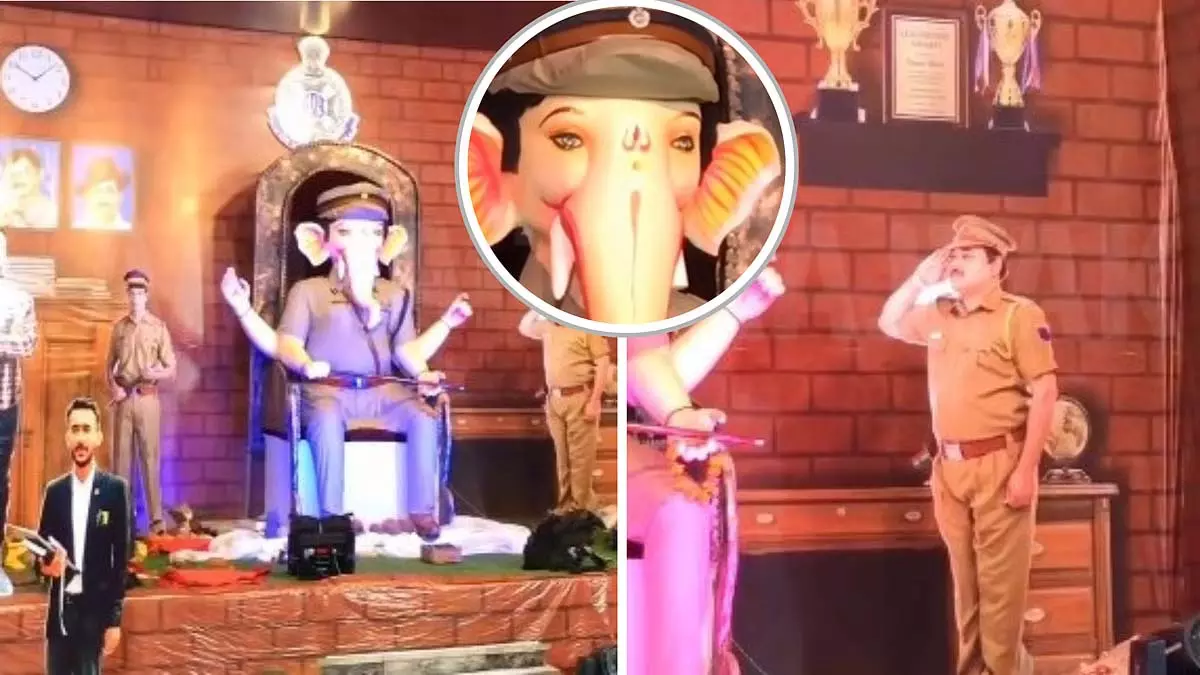 जबलपुर में अनोखे DGP Bappa की मूर्ति का स्वागत; तस्वीरें और रील्स के लिए भक्तों की कतार लगी जबलपुर में अनोखे DGP Bappa की मूर्ति का स्वागत; तस्वीरें और रील्स के लिए भक्तों की कतार लगी