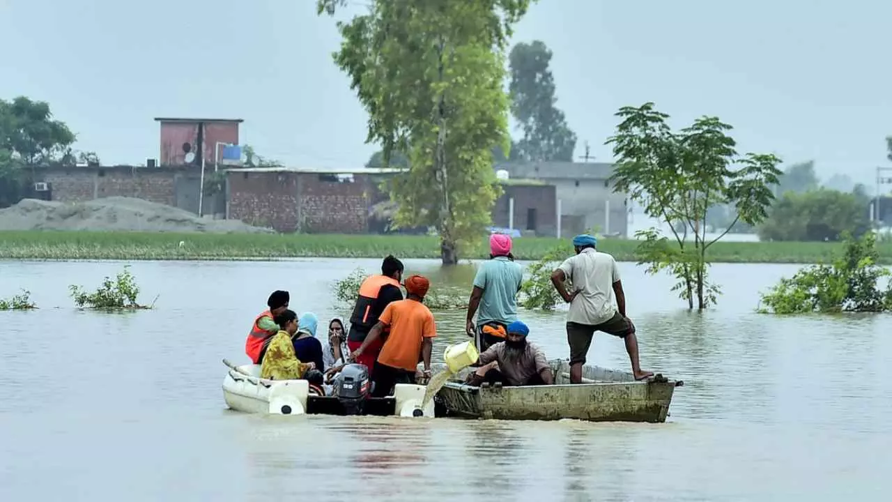 Pathankot: पंजाब में नदियों में उफान, 1300 गांव बाढ़ से प्रभावित Pathankot: पंजाब में नदियों में उफान, 1300 गांव बाढ़ से प्रभावित