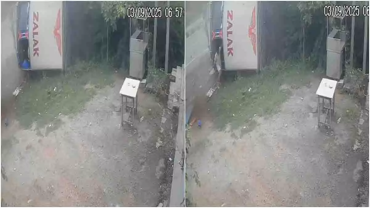 Telangana: नलगोंडा में तेज रफ्तार लॉरी पुलिया से टकराकर पलट गई Telangana: नलगोंडा में तेज रफ्तार लॉरी पुलिया से टकराकर पलट गई