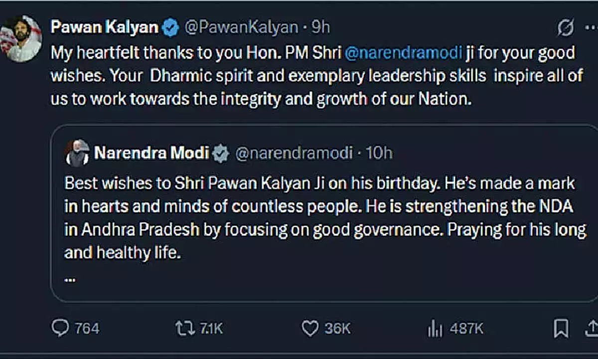 Andhra: पवन के 57 साल के होने पर जन्मदिन की बधाईयों का तांता Andhra: पवन के 57 साल के होने पर जन्मदिन की बधाईयों का तांता