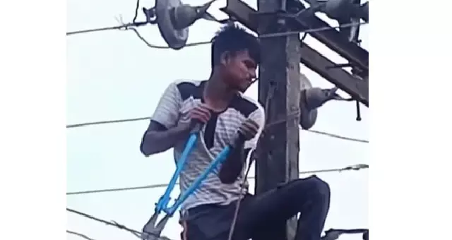 VIDEO: प्रेमी ने गुस्से में बिजली के खंभे पर चढ़कर काटा तार, पूरे इलाके की बिजली गुल