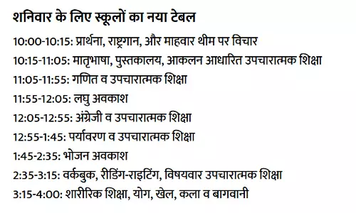 शनिवार के लिए सभी स्कूलों को नया टाइम टेबल जारी