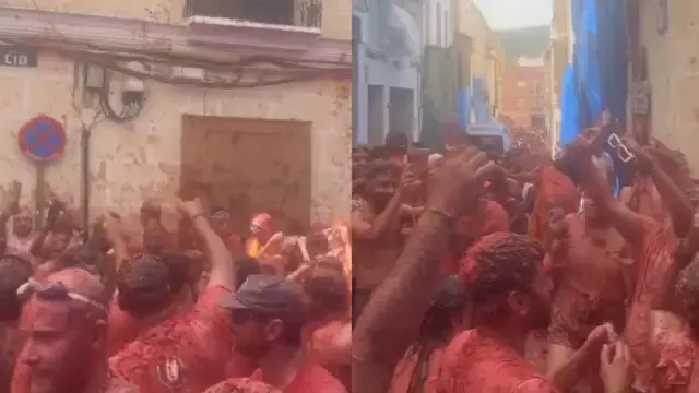 Spain के ला टोमाटीना फेस्टिवल में झुम्मा चुम्मा पर नाचते भारतीय पर्यटकों का वीडियो वायरल Spain के ला टोमाटीना फेस्टिवल में झुम्मा चुम्मा पर नाचते भारतीय पर्यटकों का वीडियो वायरल