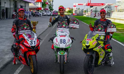 चेन्नई: MRF MMSC FMSCI इंडियन नेशनल मोटरसाइकिल रेसिंग 2025 राउंड-3 में हैदराबाद के रेसर्स ने शानदार प्रदर्शन किया