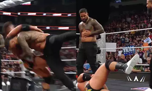 WWE रॉ: जे उसो ने एलए नाइट को स्पीयर्स किया, भाई जिमी को चौंका दिया WWE रॉ: जे उसो ने एलए नाइट को स्पीयर्स किया, भाई जिमी को चौंका दिया