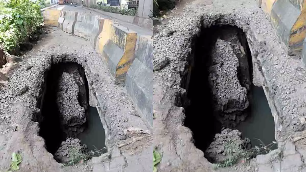 अटल सेतु प्रवेश बिंदु के पास सड़क धंसी, MMRDA ने प्रतिक्रिया दी अटल सेतु प्रवेश बिंदु के पास सड़क धंसी, MMRDA ने प्रतिक्रिया दी
