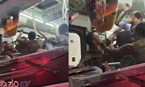 बेंगलुरु BMTC बस में ड्राइवर और महिला यात्री के बीच मारपीट कैमरे में कैद
