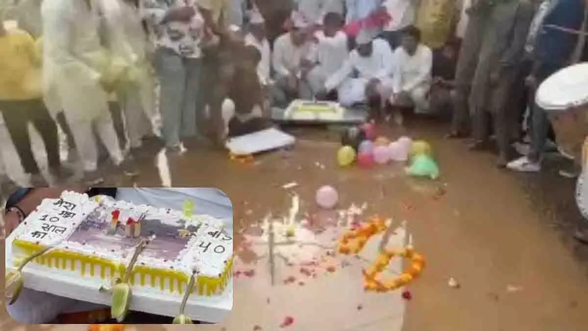 Bhopal: गड्ढों के 10 साल पूरे, लोगों ने काटा पडल केक Bhopal: गड्ढों के 10 साल पूरे, लोगों ने काटा पडल केक