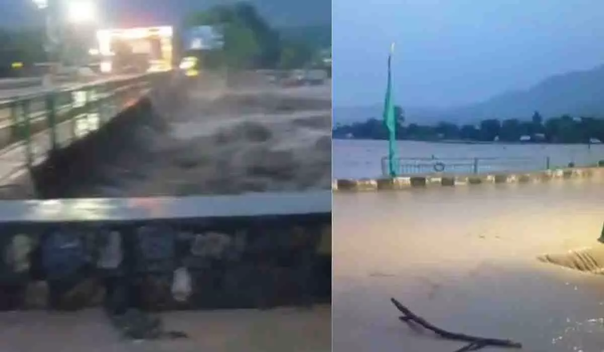 Uttarakhand: ऋषिकेश में पुल के ऊपर से बहती चंद्रभागा नदी का दृश्य Uttarakhand: ऋषिकेश में पुल के ऊपर से बहती चंद्रभागा नदी का दृश्य