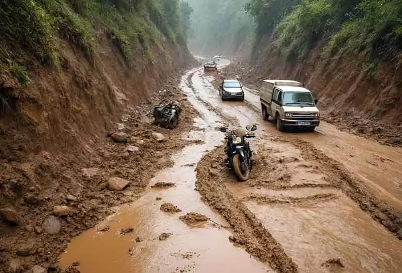 Banihal थराद में बारिश ने 300 मीटर सड़क का मैकाडामीकरण किया बेहाल Banihal थराद में बारिश ने 300 मीटर सड़क का मैकाडामीकरण किया बेहाल