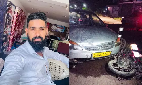 तेज रफ्तार कार ने बाइक सवार को 200 मीटर घसीटा, युवक की मौत, पत्नी-बच्चे घायल