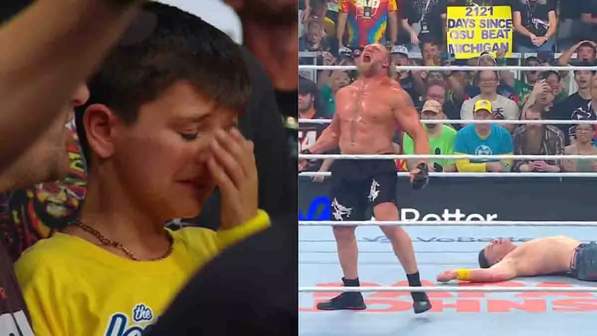 WWE रेसलपलूजा 2025: ब्रॉक लैसनर ने जॉन सीना को F5 मारकर बच्चे को रुलाया WWE रेसलपलूजा 2025: ब्रॉक लैसनर ने जॉन सीना को F5 मारकर बच्चे को रुलाया