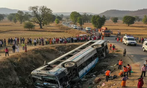 शाजापुर में भीषण सड़क हादसा: मजदूरों से भरी बस पलटी, महिला की मौत – 24 घायल शाजापुर में भीषण सड़क हादसा: मजदूरों से भरी बस पलटी, महिला की मौत – 24 घायल