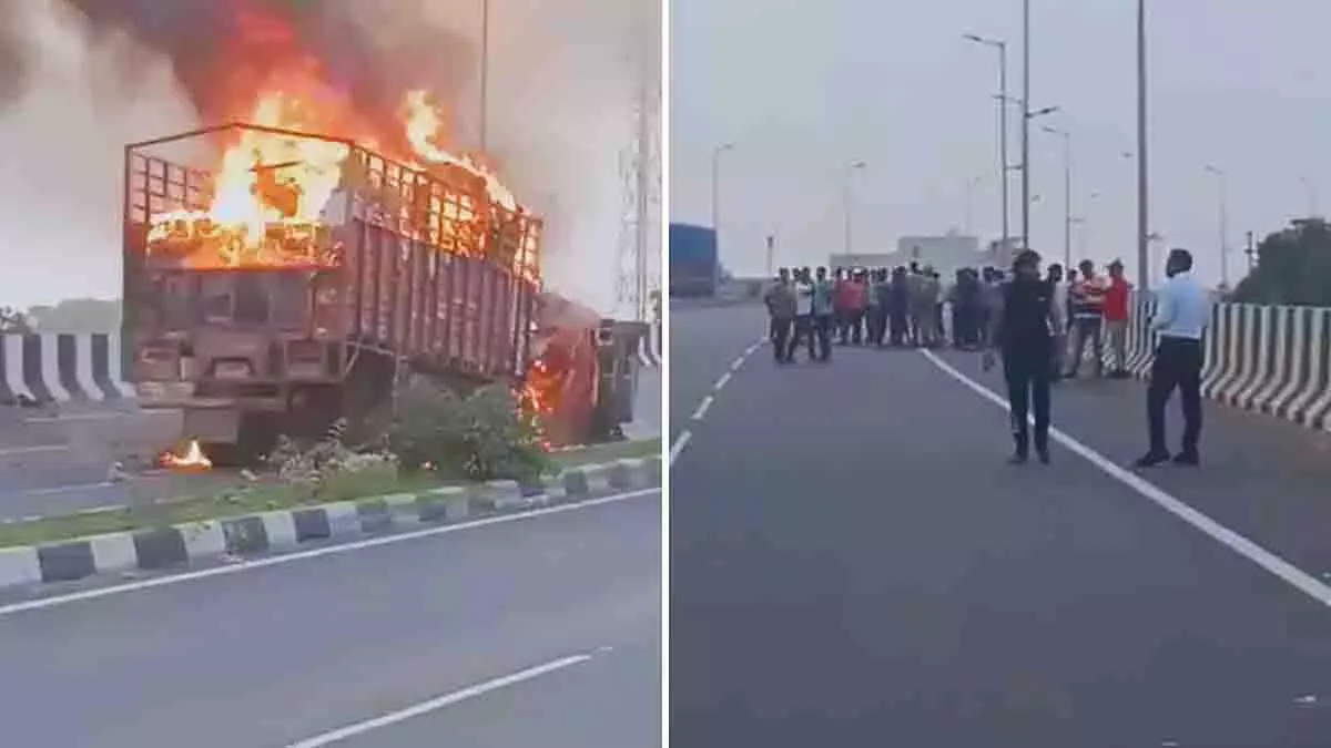Aligarh: सड़क हादसे के बाद लगी आग, 2 बच्चे समेत 4 की जलकर मौत Aligarh: सड़क हादसे के बाद लगी आग, 2 बच्चे समेत 4 की जलकर मौत