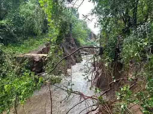 भारी बारिश के बाद Mancherial में प्राचीन मेदा चेरुवु टूट गया भारी बारिश के बाद Mancherial में प्राचीन मेदा चेरुवु टूट गया