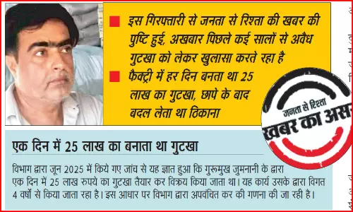 जनता से रिश्ता अखबार पिछले कई सालों से अवैध गुटखा को लेकर खुलासा करते रहा है...