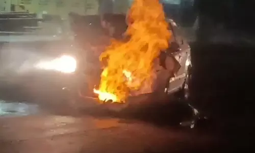 Ajmer: कार-गाय टकराने से लगी आग, कार राख Ajmer: कार-गाय टकराने से लगी आग, कार राख