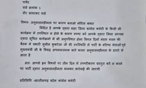 रायपुर के कांग्रेस नेता को पार्टी ने थमाया अनुशासनहीनता का नोटिस