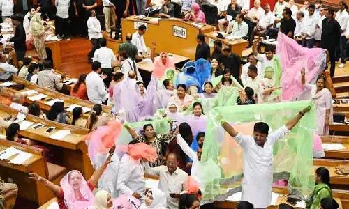 एमसीडी सदन में आप पार्षदों के मच्छरदानी पहनने से अफरा-तफरी एमसीडी सदन में आप पार्षदों के मच्छरदानी पहनने से अफरा-तफरी