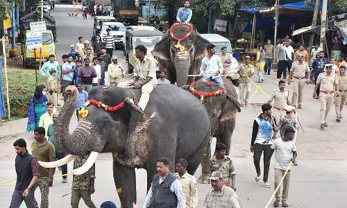 Tumkur : दशहरा उत्सव पूरे जोश में अंबारी बस में चढ़ने के लिए कतार Tumkur : दशहरा उत्सव पूरे जोश में अंबारी बस में चढ़ने के लिए कतार