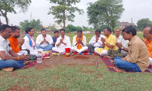 बोरियाखुर्द में दशहरा उत्सव के लिए आयोजन स्थल का हुआ भूमिपूजन