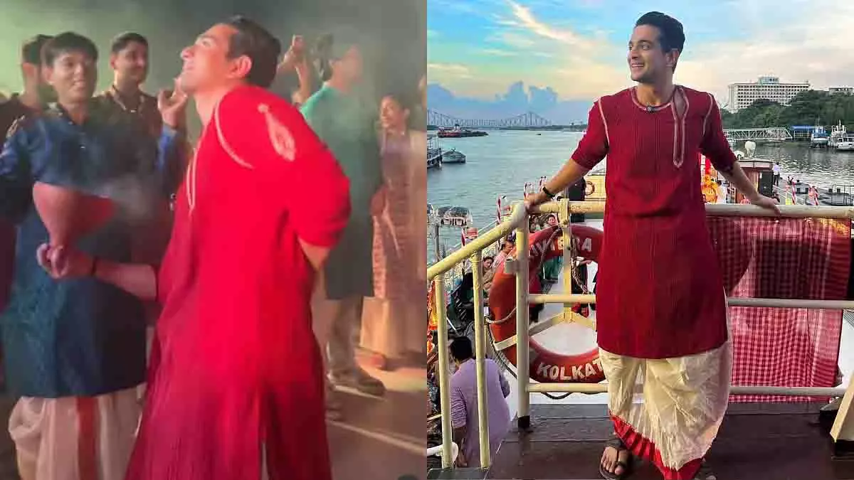 Ranveer Allahbadia ने कोलकाता में पहली बार किया धुनुची नृत्य Ranveer Allahbadia ने कोलकाता में पहली बार किया धुनुची नृत्य