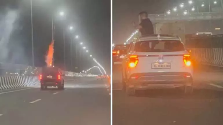 Gurugram में चलती कार से युवकों ने की आतिशबाजी, पुलिस जांच जारी Gurugram में चलती कार से युवकों ने की आतिशबाजी, पुलिस जांच जारी