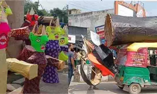 Haryana: मरम्मत के बाद रावण दशहरा मैदान पहुंचने लगा Haryana: मरम्मत के बाद रावण दशहरा मैदान पहुंचने लगा