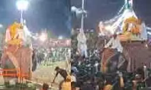 Kota: रावण दहन के दौरान बेकाबू हुआ हाथी, मची भगदड़ Kota: रावण दहन के दौरान बेकाबू हुआ हाथी, मची भगदड़