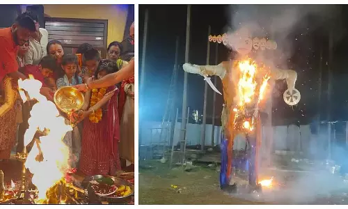 इस्कॉन में नवरात्रि उत्सव: 15 फुट ऊंचे रावण के पुतले का दहन इस्कॉन में नवरात्रि उत्सव: 15 फुट ऊंचे रावण के पुतले का दहन