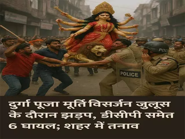 विसर्जन जुलूस के दौरान झड़प, डीसीपी समेत 6 घायल विसर्जन जुलूस के दौरान झड़प, डीसीपी समेत 6 घायल
