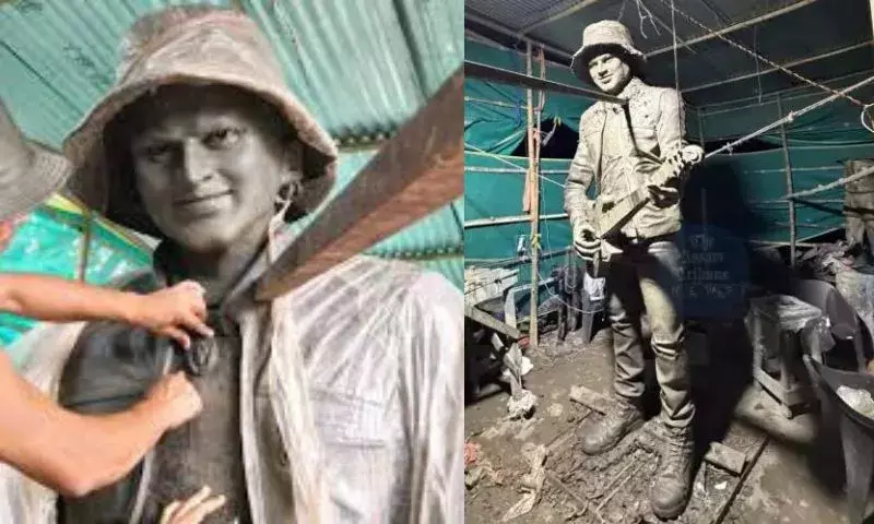Assam के नागांव जिले में कलाकार ने ज़ुबीन गर्ग की 11 फुट ऊँची आदमकद प्रतिमा बनाई
