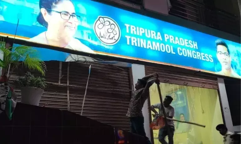 Agartala में भाजपा की विरोध रैली के दौरान AITC त्रिपुरा मुख्यालय में तोड़फोड़