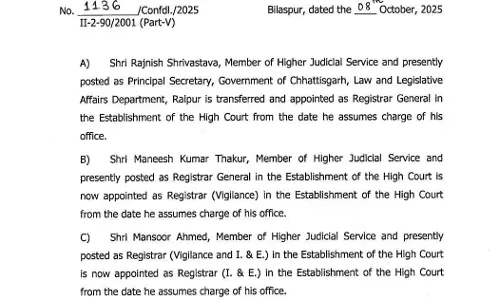 छत्तीसगढ़ हाईकोर्ट के पदाधिकारियों का तबादला छत्तीसगढ़ हाईकोर्ट के पदाधिकारियों का तबादला